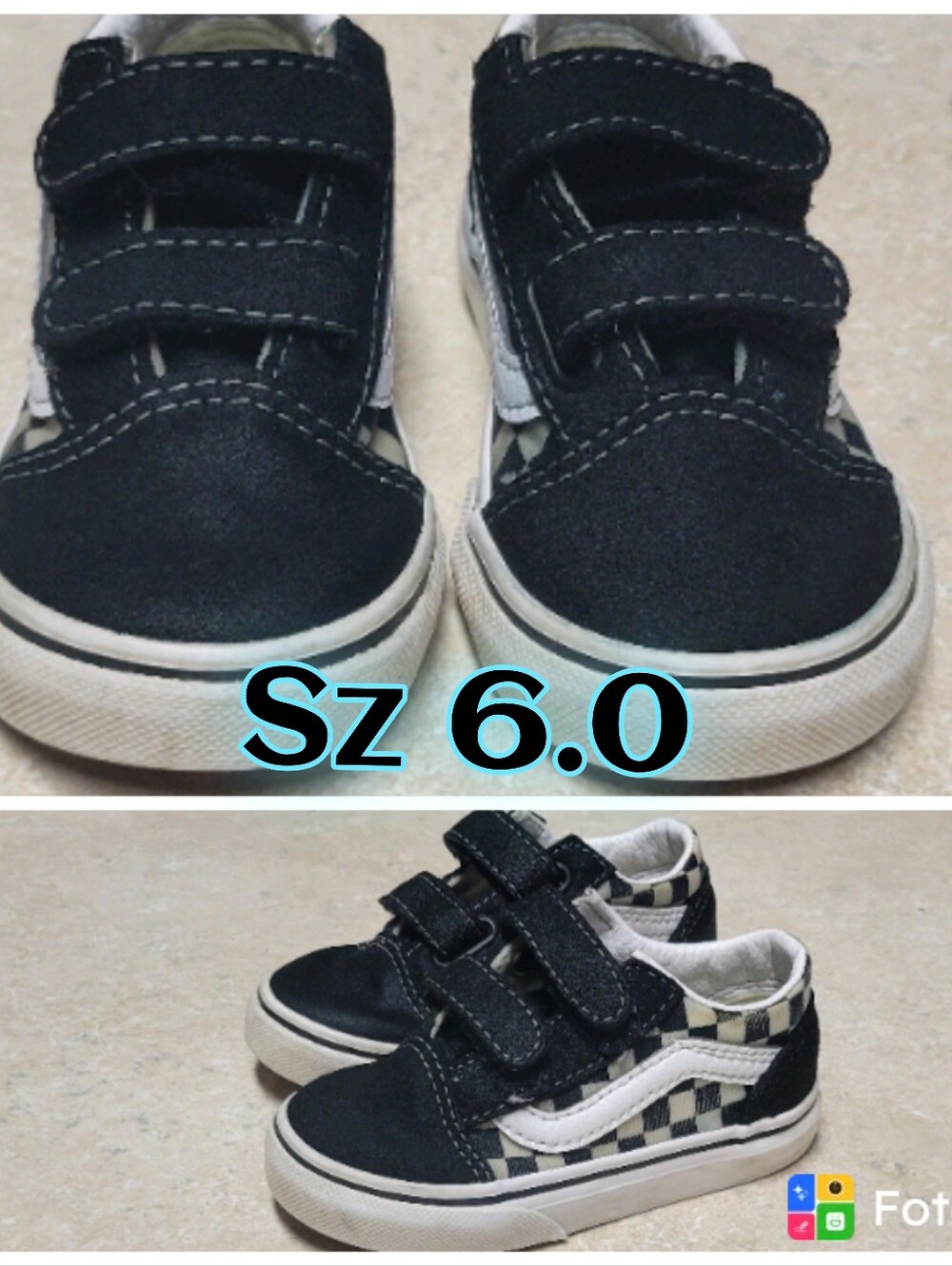 Kids Black Checkerboard Velcro Sneakers - Size 6.0